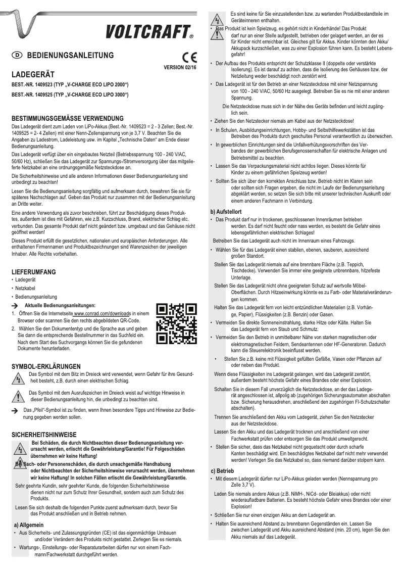 Page n°1 - Manuel utilisateur Voltcraft V-Charge Eco LiPo 3000