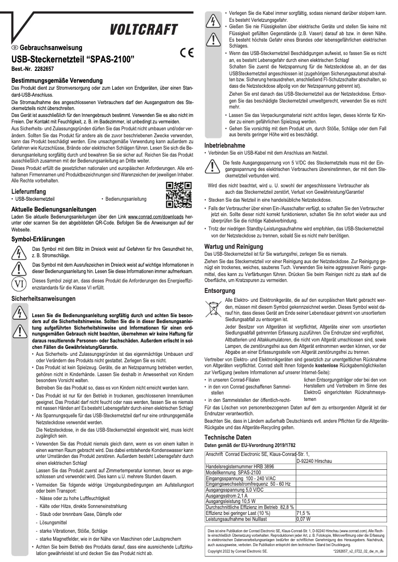 Page 1 de la notice Manuel utilisateur Voltcraft SPAS-2100