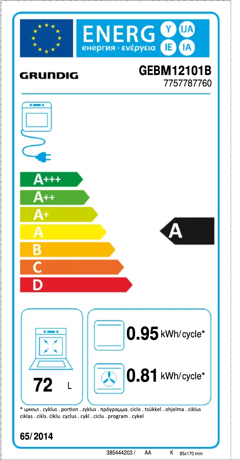 Page 1 de la notice Label énergétique Grundig GEBM12101B