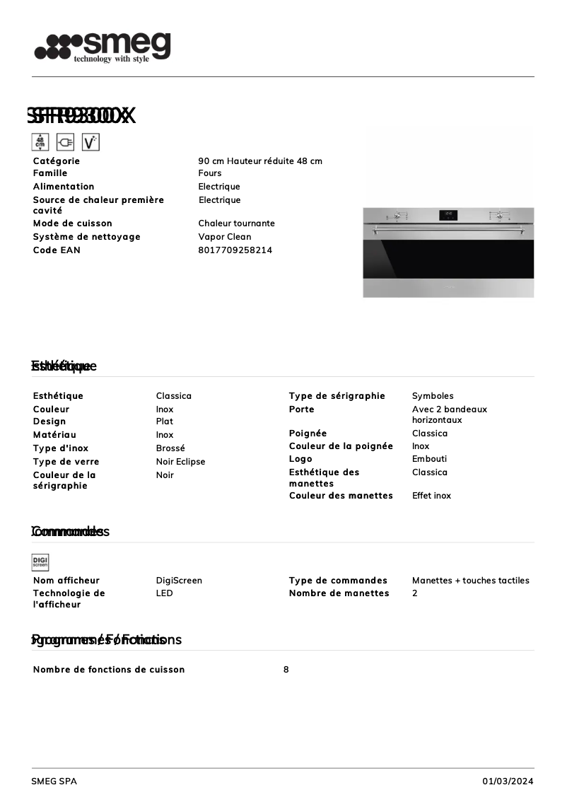 Página 1 del manual Ficha técnica Smeg SFR9300X