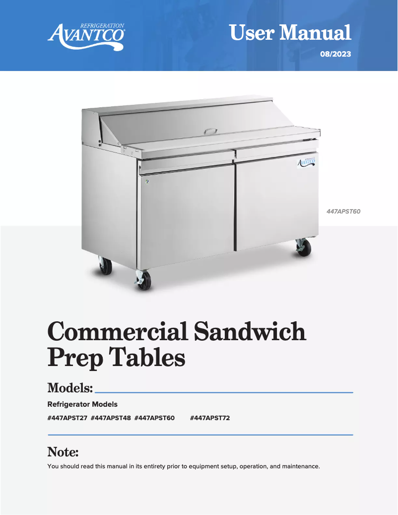 Page n°1 - Manuel utilisateur Avantco Plus APST-60-16