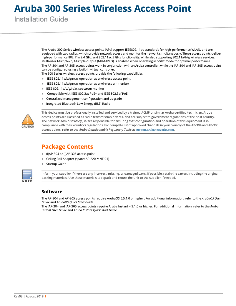 First page image of the manual for Aruba Instant IAP-305