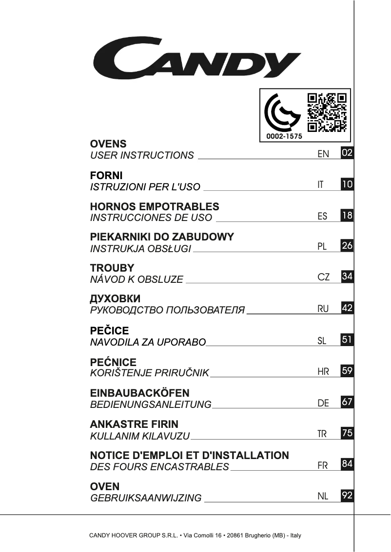 Page n°1 - Manuel utilisateur Candy FCXP615X/E