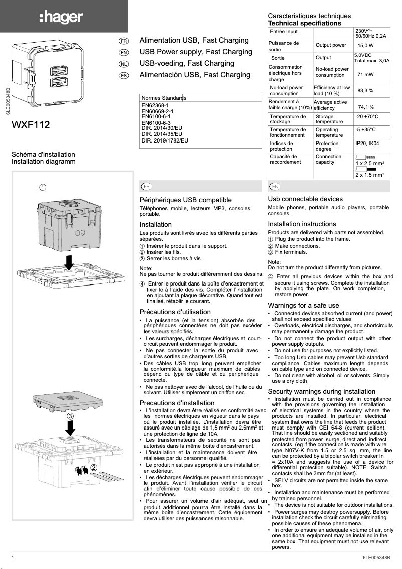 Page n°1 - Manuel utilisateur Hager WXF112
