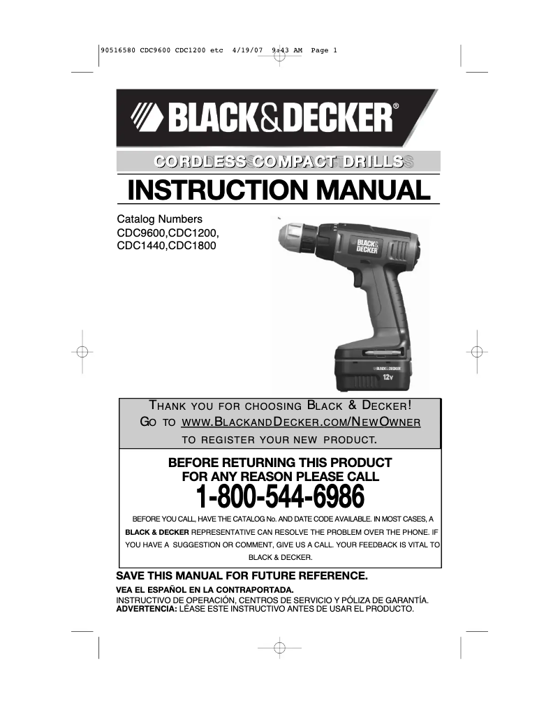 Page 1 de la notice Manuel utilisateur Black & Decker CDC1800
