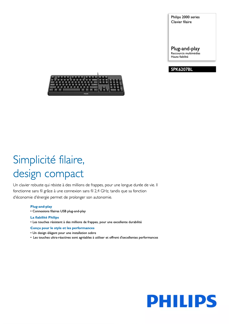 Page 1 of the manual Technical Sheet Philips SPK6207BL