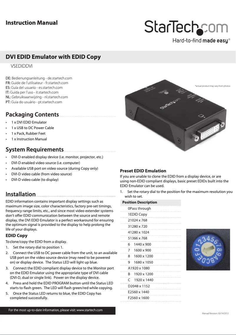 Page 1 de la notice Manuel utilisateur StarTech.com VSEDIDDVI
