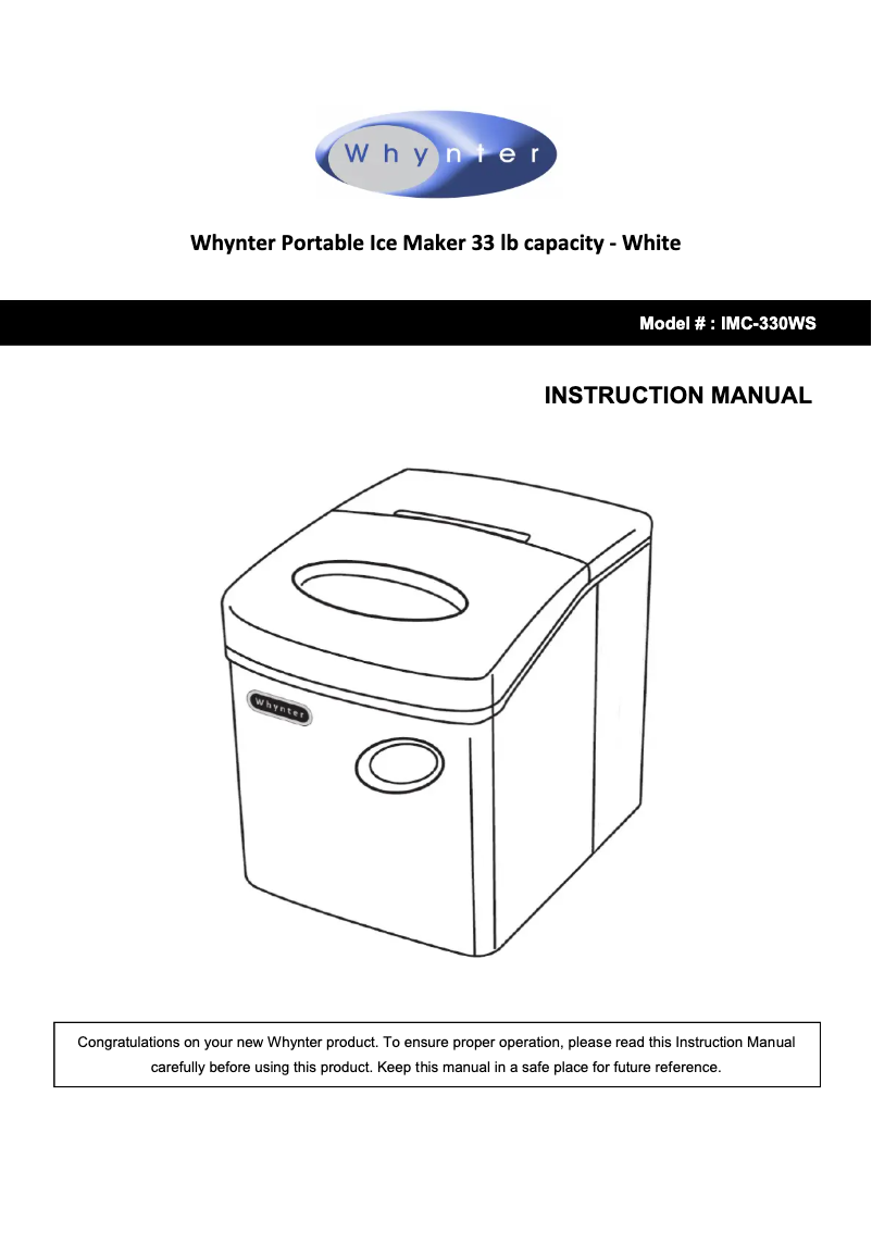 Page 1 de la notice Manuel utilisateur Whynter IMC-330WS
