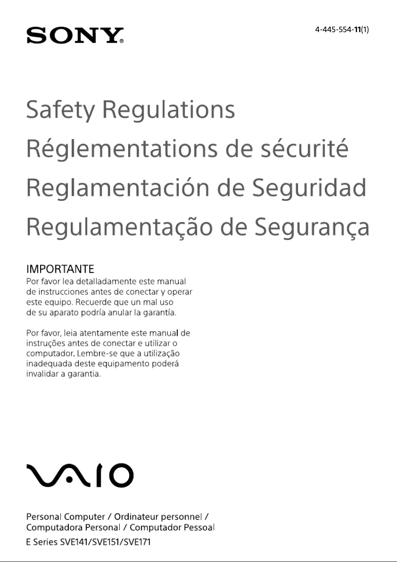 Page n°1 - Instructions de sécurité Sony Vaio SVE14125CXW