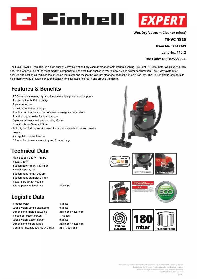 Imagen de la primera página del manual del dispositivo TE-VC 1820