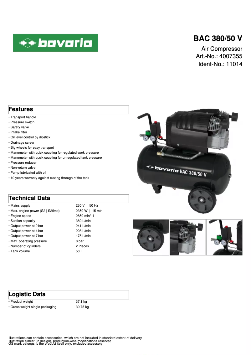 Page n°1 - Fiche technique Bavaria BAC 380/50 V