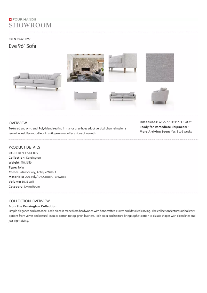 Page 1 of the manual User Manual Four Hands Kensington CKEN-135A3-099