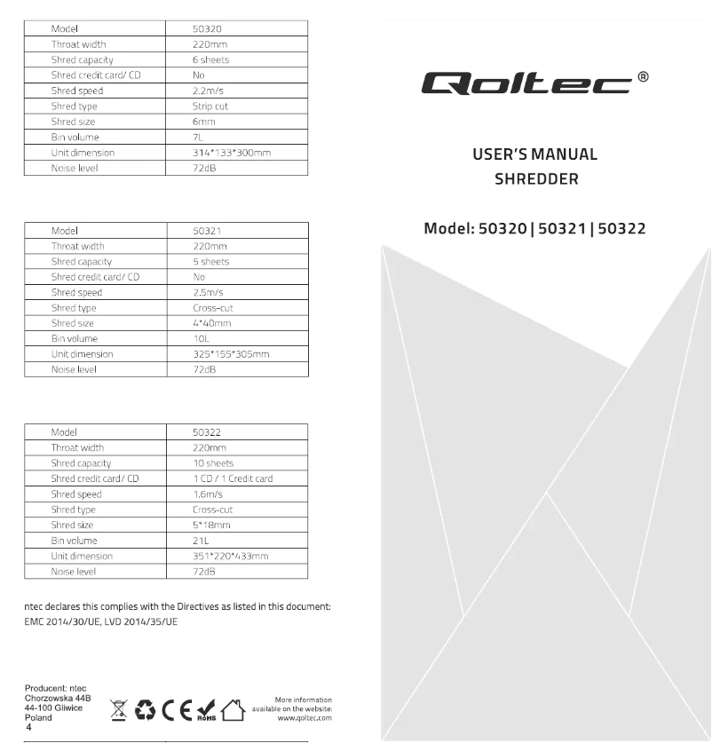 Page n°1 - Manuel utilisateur Qoltec 50321