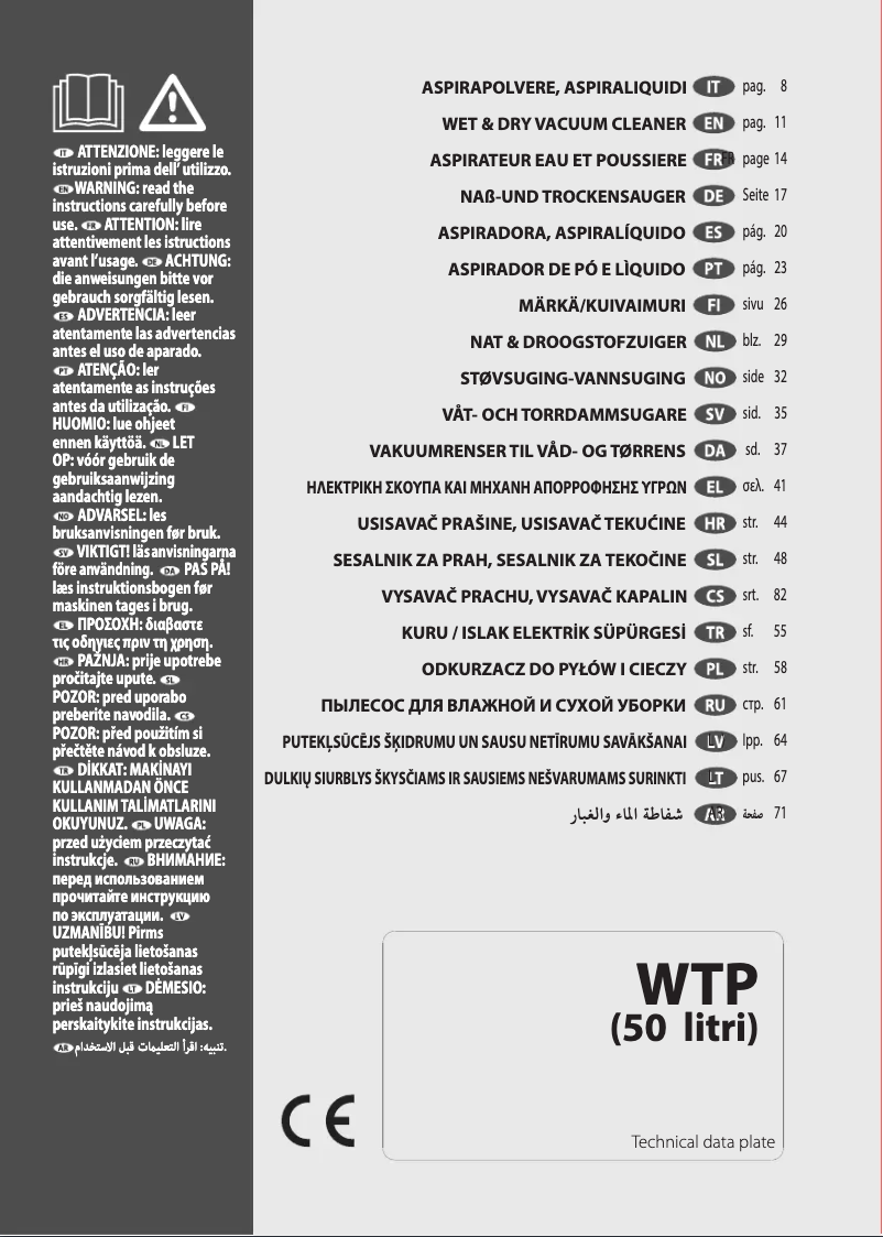 Page 1 de la notice Manuel utilisateur Lavorwash WTP 50 XE