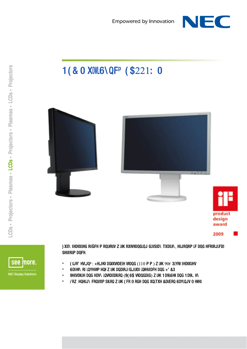 Page 1 de la notice Fiche technique NEC MultiSync EA221WM