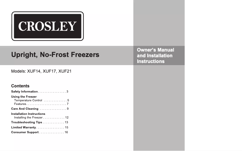 Page 1 de la notice Mode d'emploi Crosley XUF14SMRWW