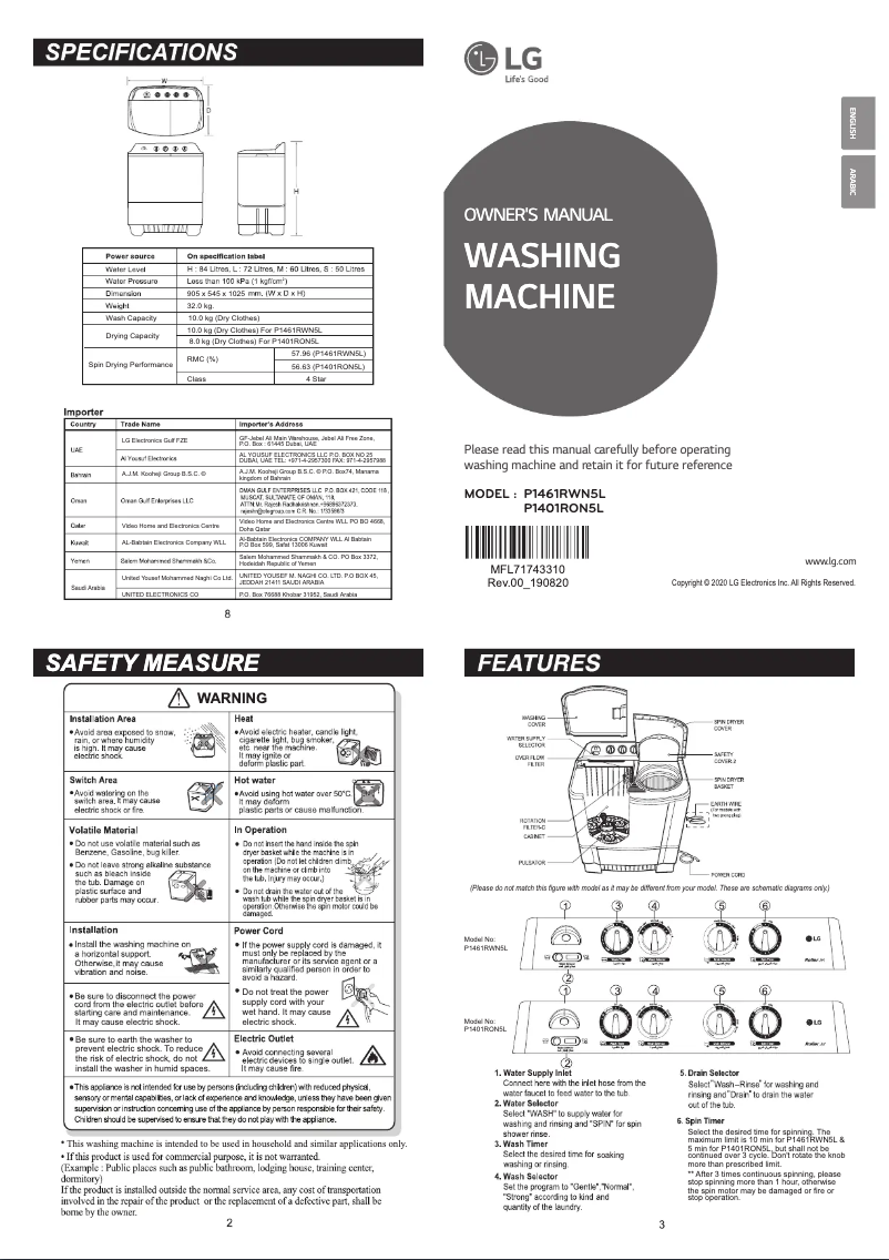 Image de la première page du manuel de l'appareil P1461RWN5L