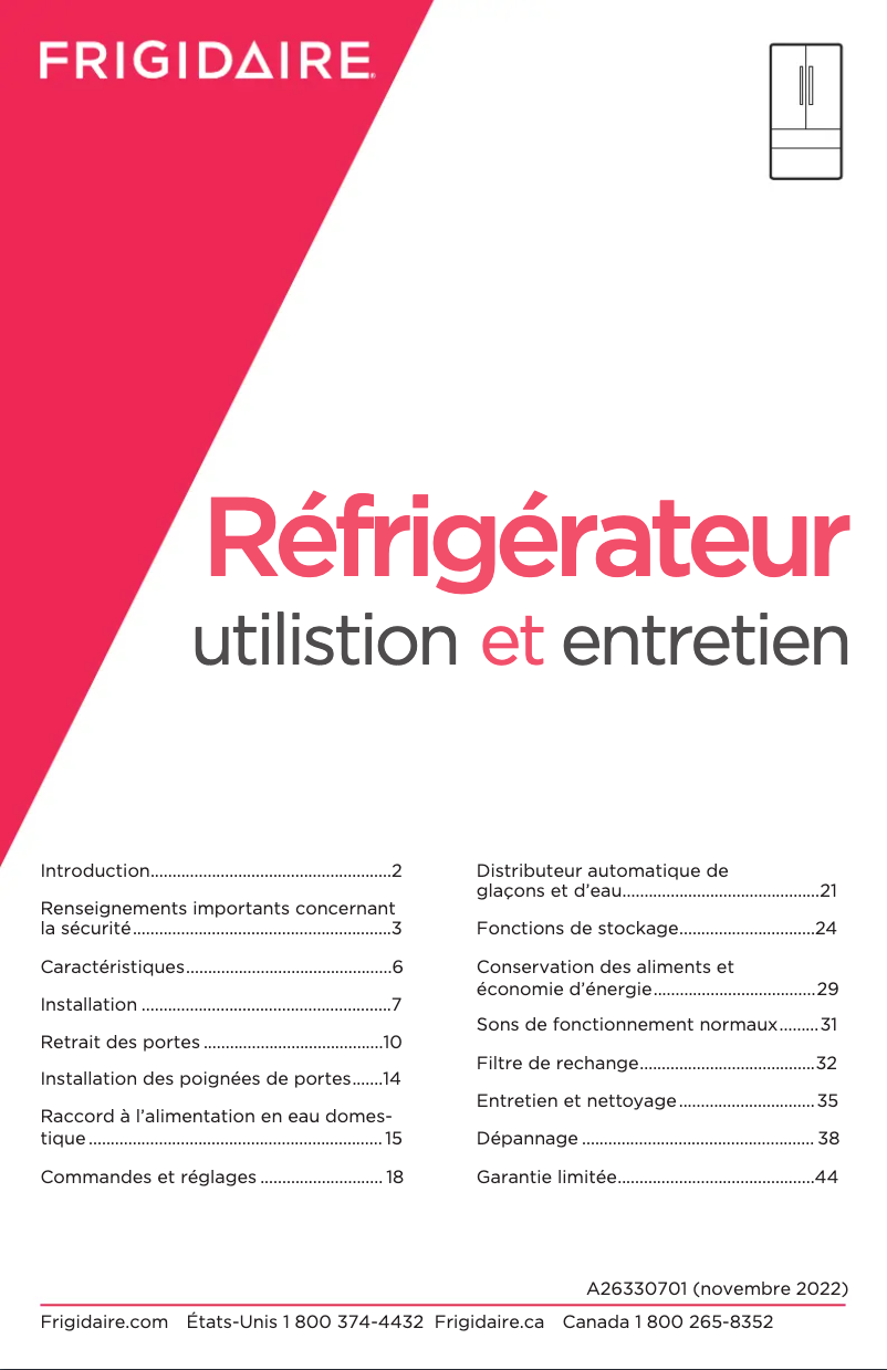 Page n°1 - Manuel utilisateur Frigidaire GRMN2872AF