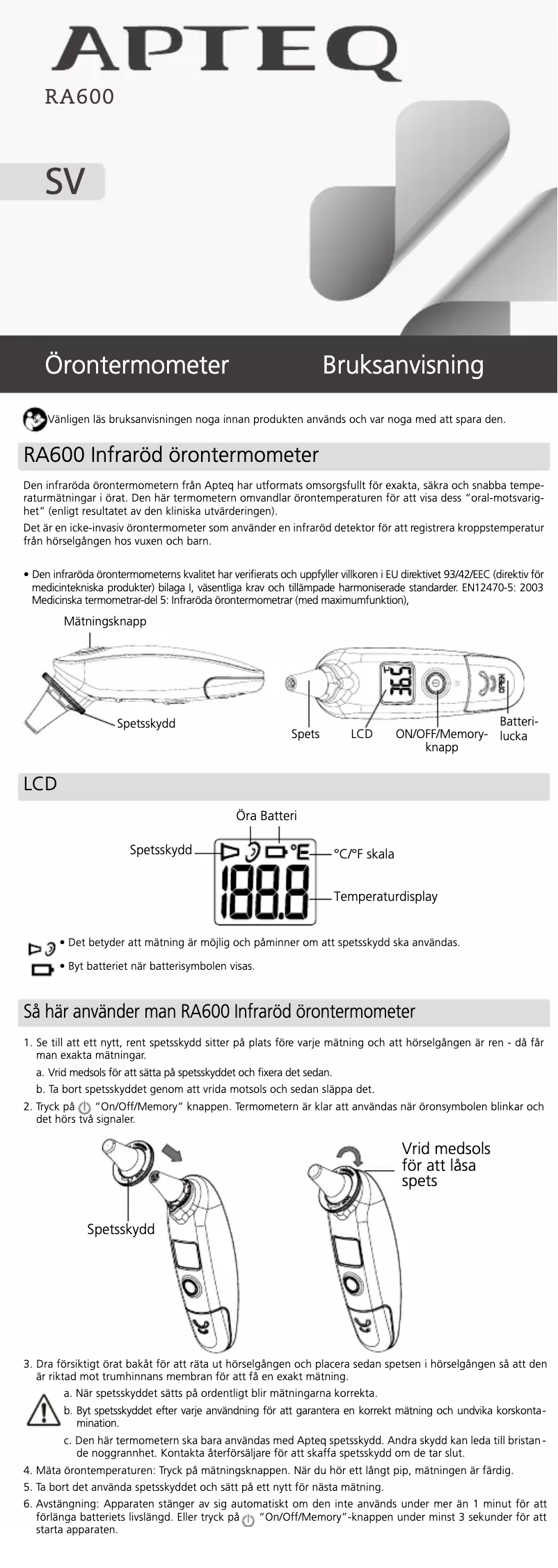 Page 1 de la notice Manuel utilisateur Apteq RA600