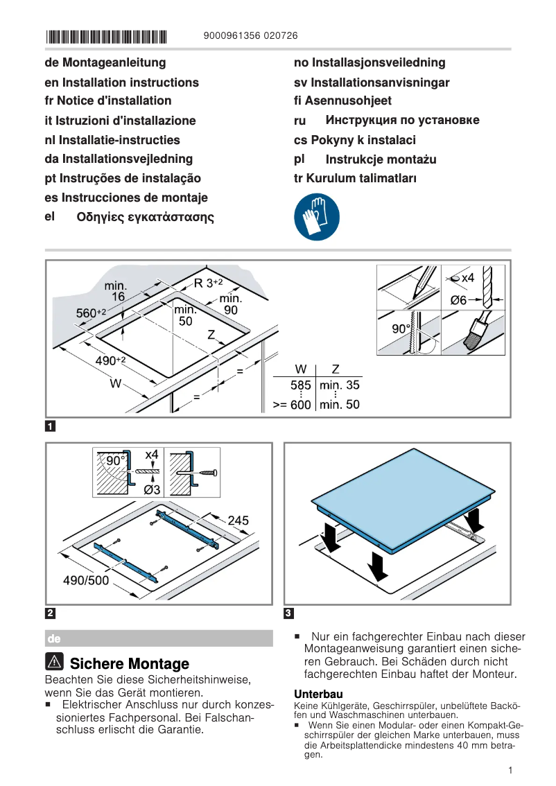 Page 1 de la notice Instructions / montage Siemens ET675FNP1E