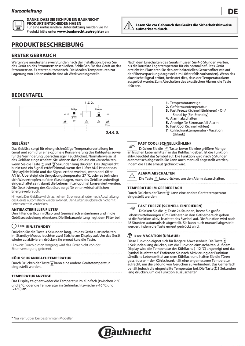 Page 1 de la notice Manuel utilisateur Bauknecht B70 400 2