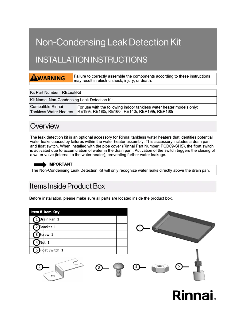 Page 1 de la notice Fiche technique Rinnai RE199iP