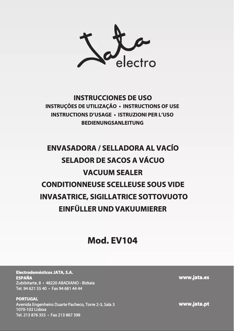 Page n°1 - Manuel utilisateur Jata EV104