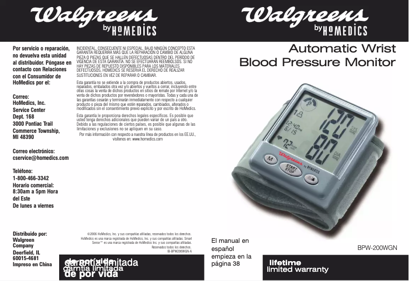 Page n°1 - Manuel utilisateur Walgreens BPW-200-WGN