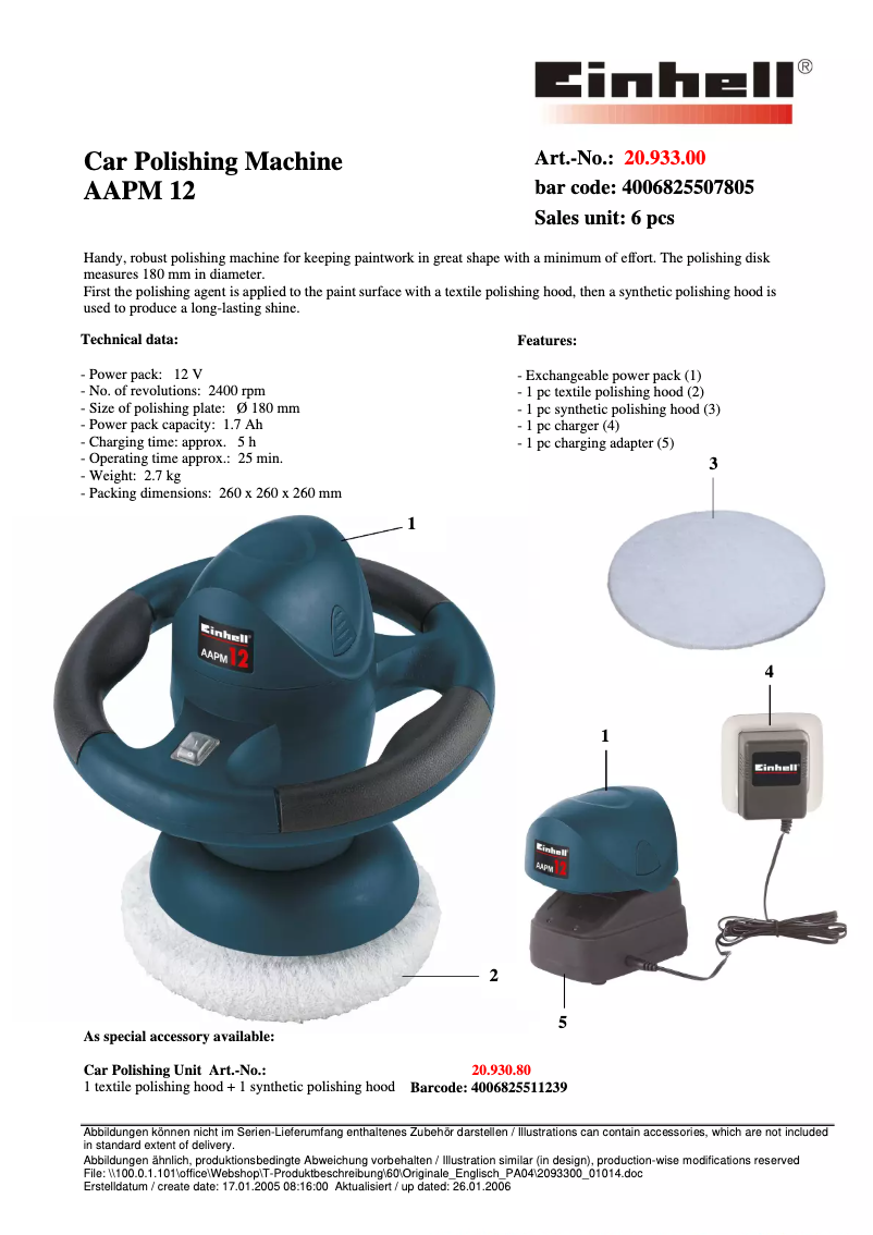 Page n°1 - Fiche technique Einhell AAPM 12