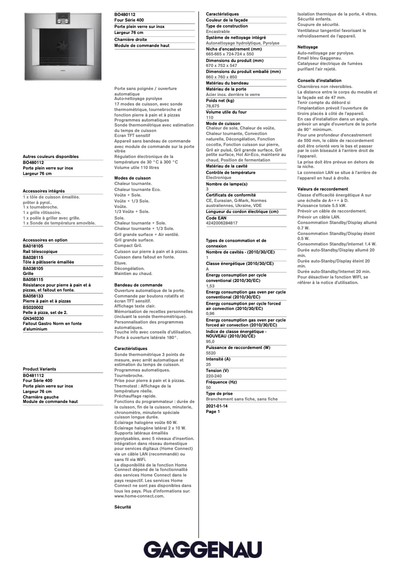 Image de la première page du manuel de l'appareil BO480112