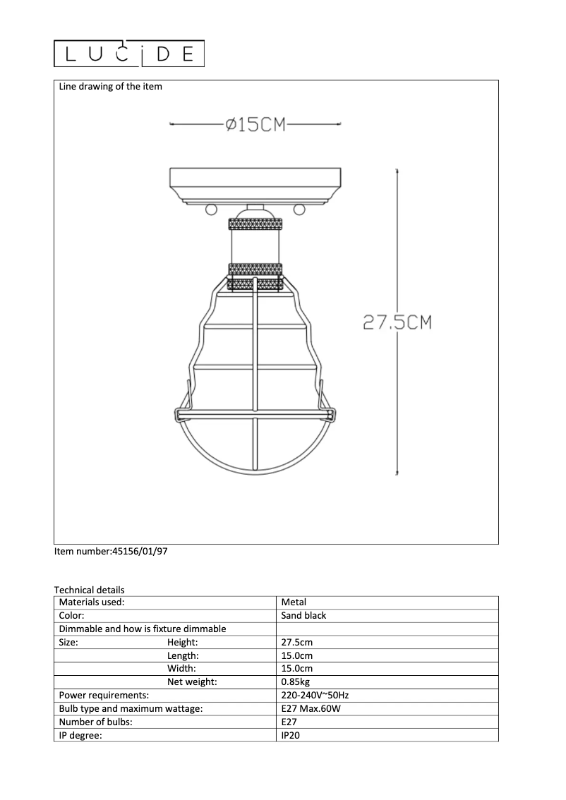 Page 1 de la notice Manuel utilisateur Lucide Zych 45156/01/97