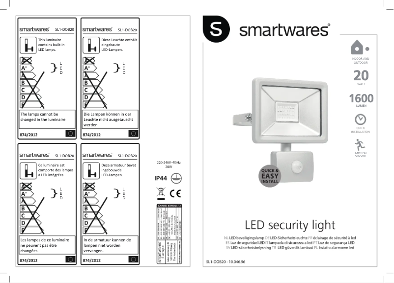 Page 1 de la notice Manuel utilisateur Smartwares SL1-DOB20