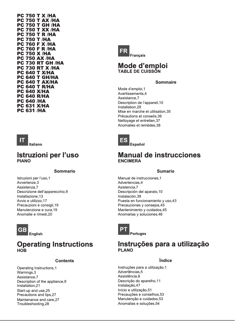 Page n°1 - Manuel utilisateur Hotpoint Ariston PC 750 T XX /HA