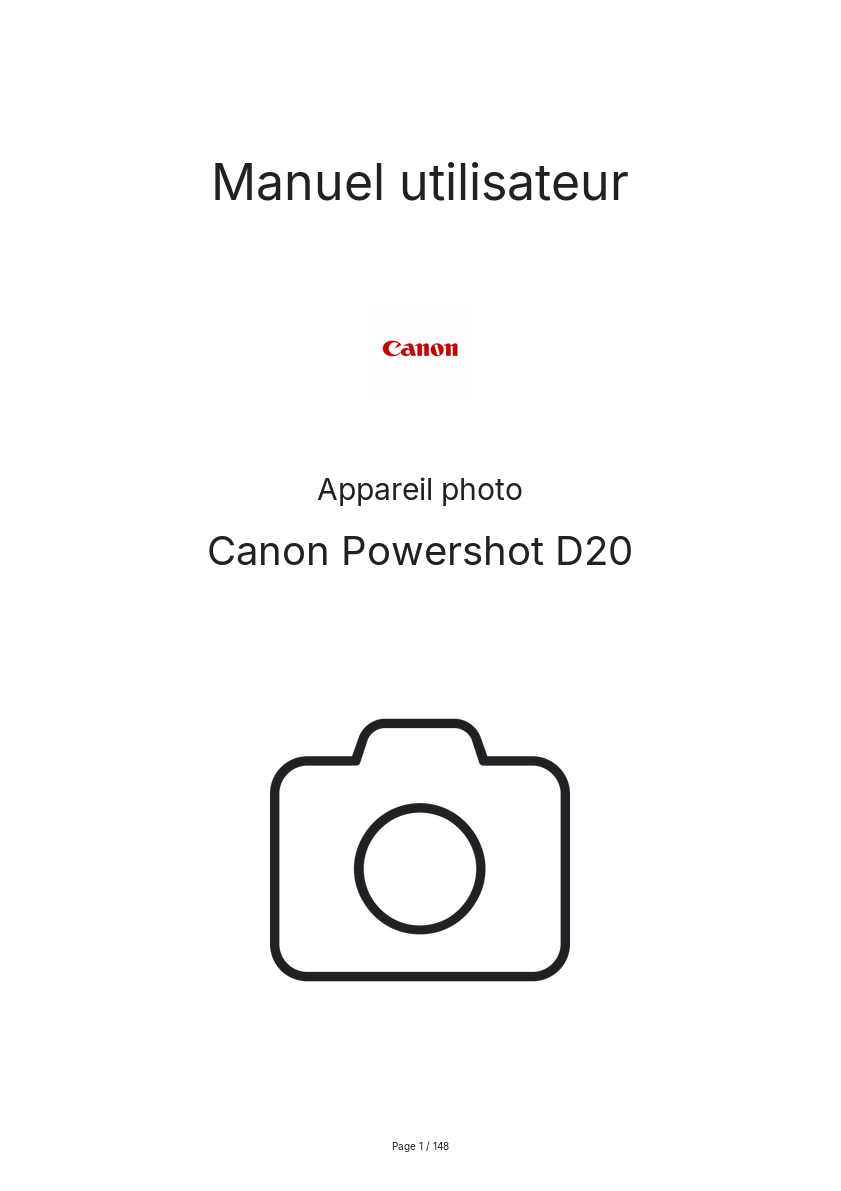 Image de la première page du manuel de l'appareil Powershot D20
