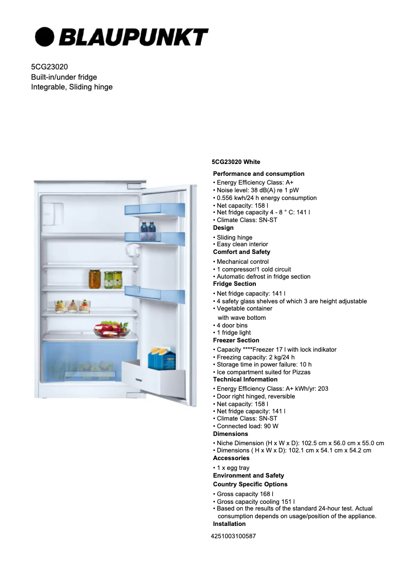 Page 1 de la notice Fiche technique Blaupunkt 5CG 23020