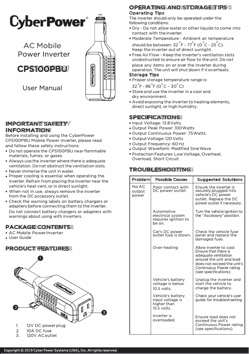 Image de la première page du manuel de l'appareil CPS100PBU