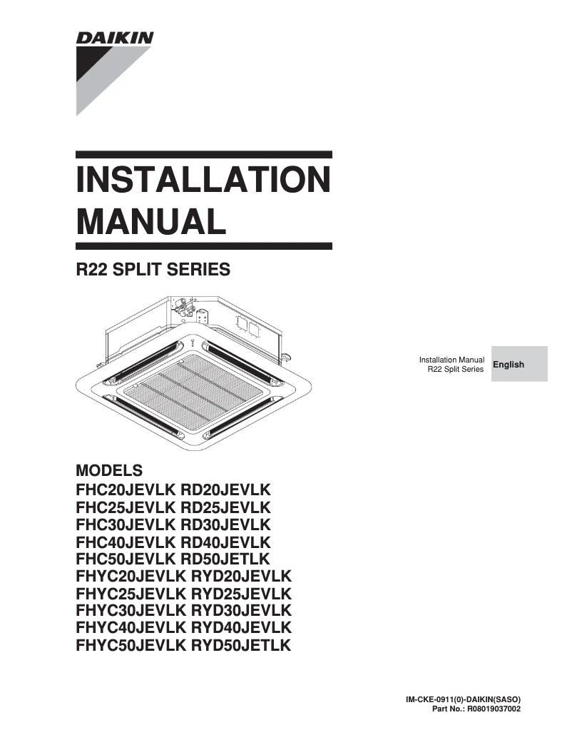 Página 1 del manual Guía de instalación Daikin FHC30JEVLK