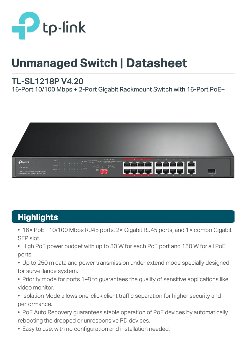 Page n°1 - Fiche technique TP-Link TL-SL1218P