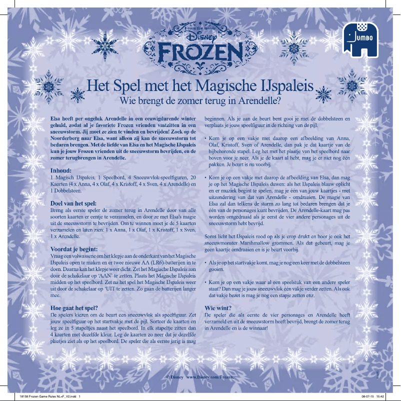 Página 1 del manual Manual de usuario Jumbo Disney Frozen Het Spel met het Magische Ijspaleis