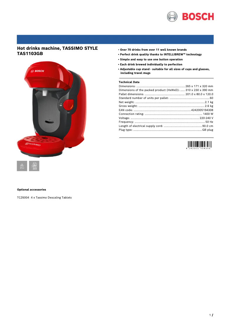 Image de la première page du manuel de l'appareil Tassimo Style TAS1103