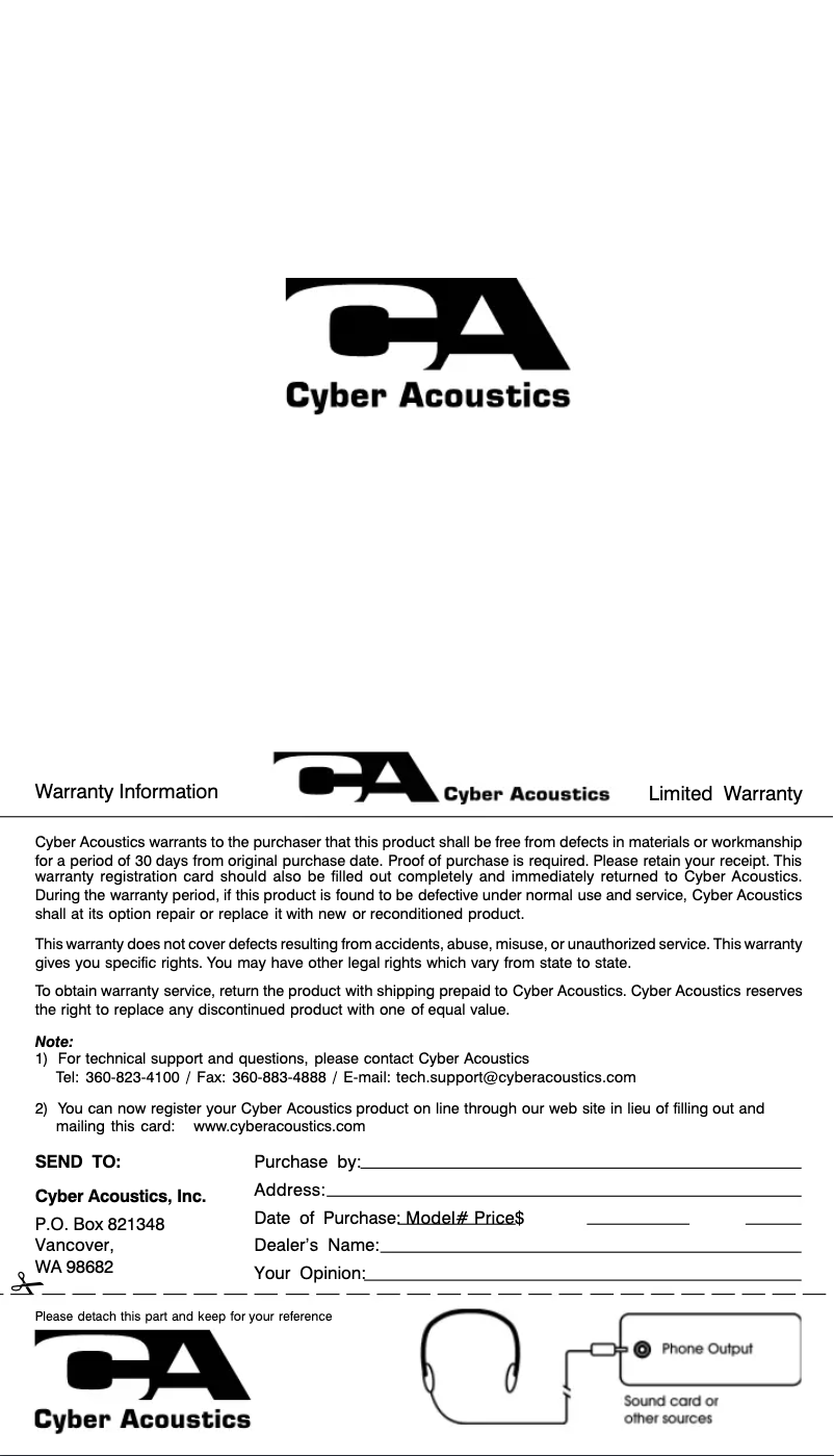 Page 1 of the manual User Manual Cyber Acoustics HE-200