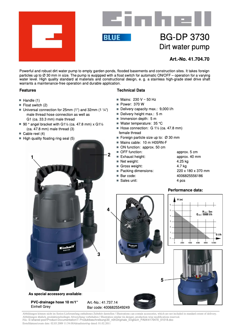 Page n°1 - Manuel utilisateur Einhell BG-DP 3730