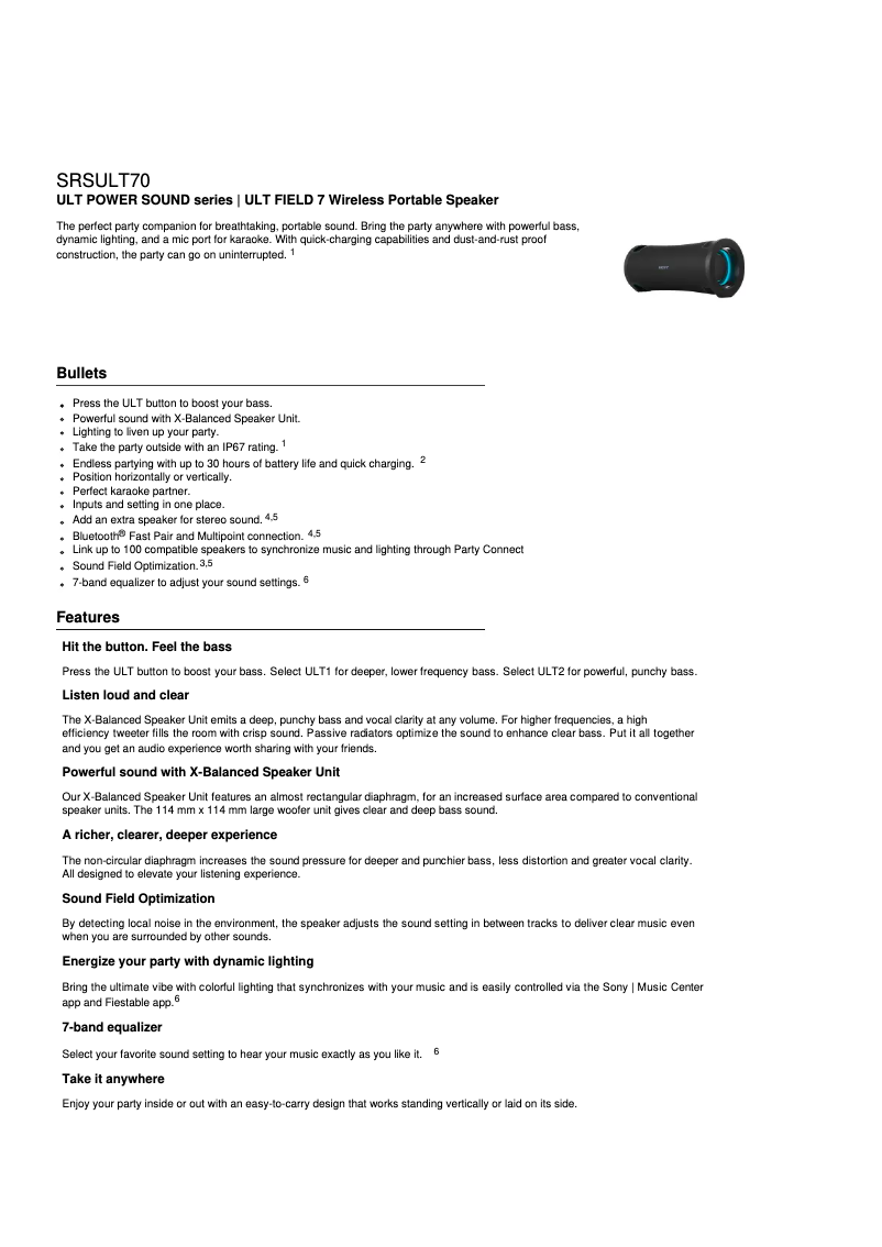 Página 1 del manual Ficha técnica Sony ULT FIELD 7