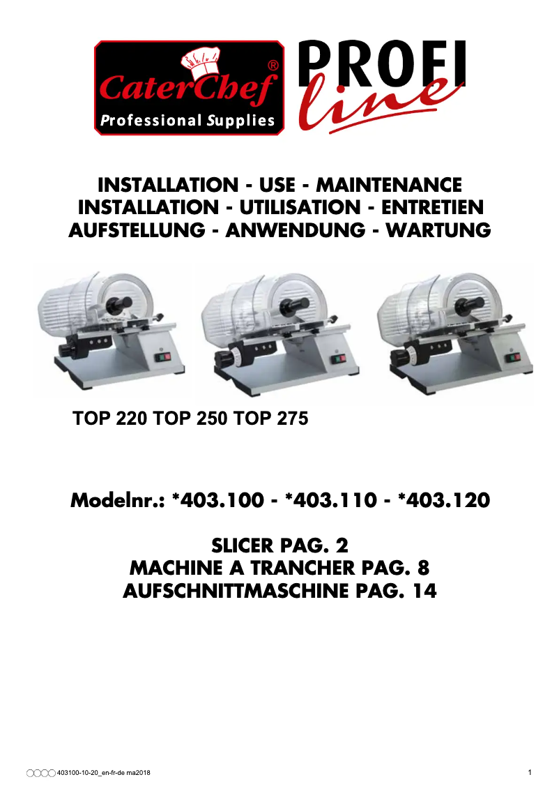 Page n°1 - Manuel utilisateur CaterChef 403110