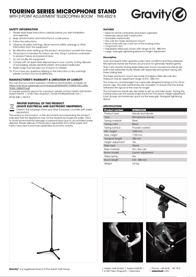 Page 1 de la notice Manuel utilisateur Gravity TMS 4322 B