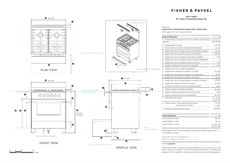 Página 1 del manual Ficha técnica Fisher & Paykel OR30SCG4B1