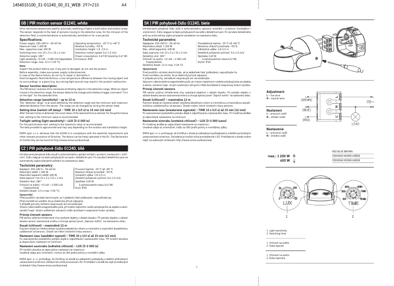 Page 1 de la notice Manuel utilisateur Emos G1240