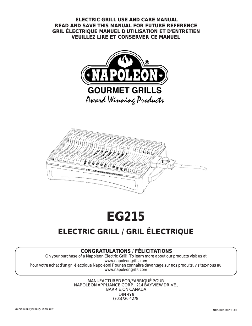 Page n°1 - Manuel utilisateur Napoleon EG215
