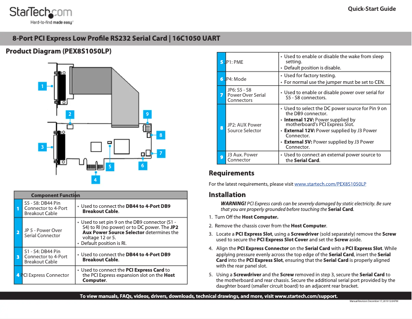 Page n°1 - Manuel utilisateur StarTech.com PEX8S1050LP