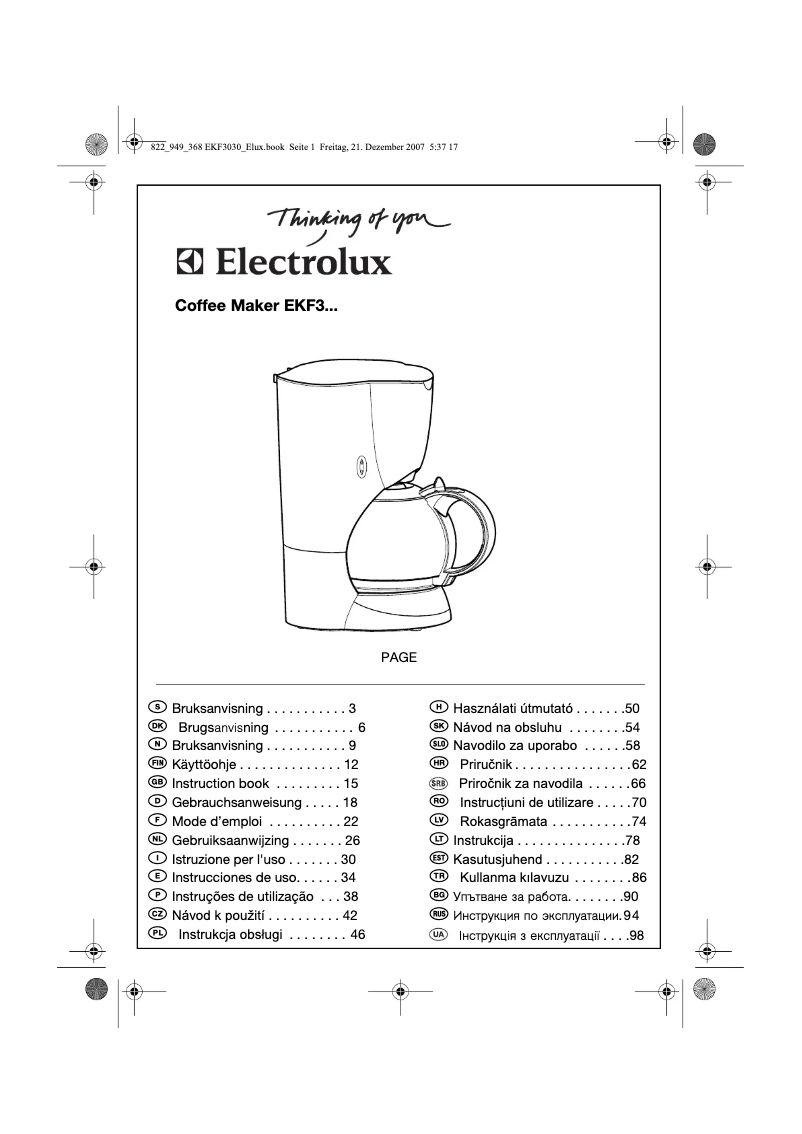 Page n°1 - Manuel utilisateur Electrolux EKF3030
